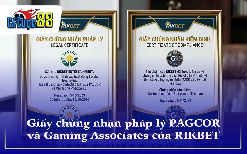 Giấy chứng nhận pháp lý PAGCOR và Gaming Associates của RIKBET